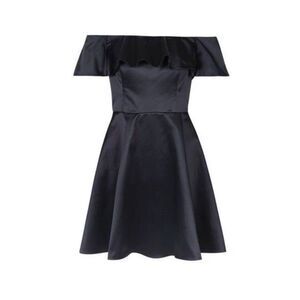 TOPSHOP Satin Ruffle Bardot Fit & Flare Dress
